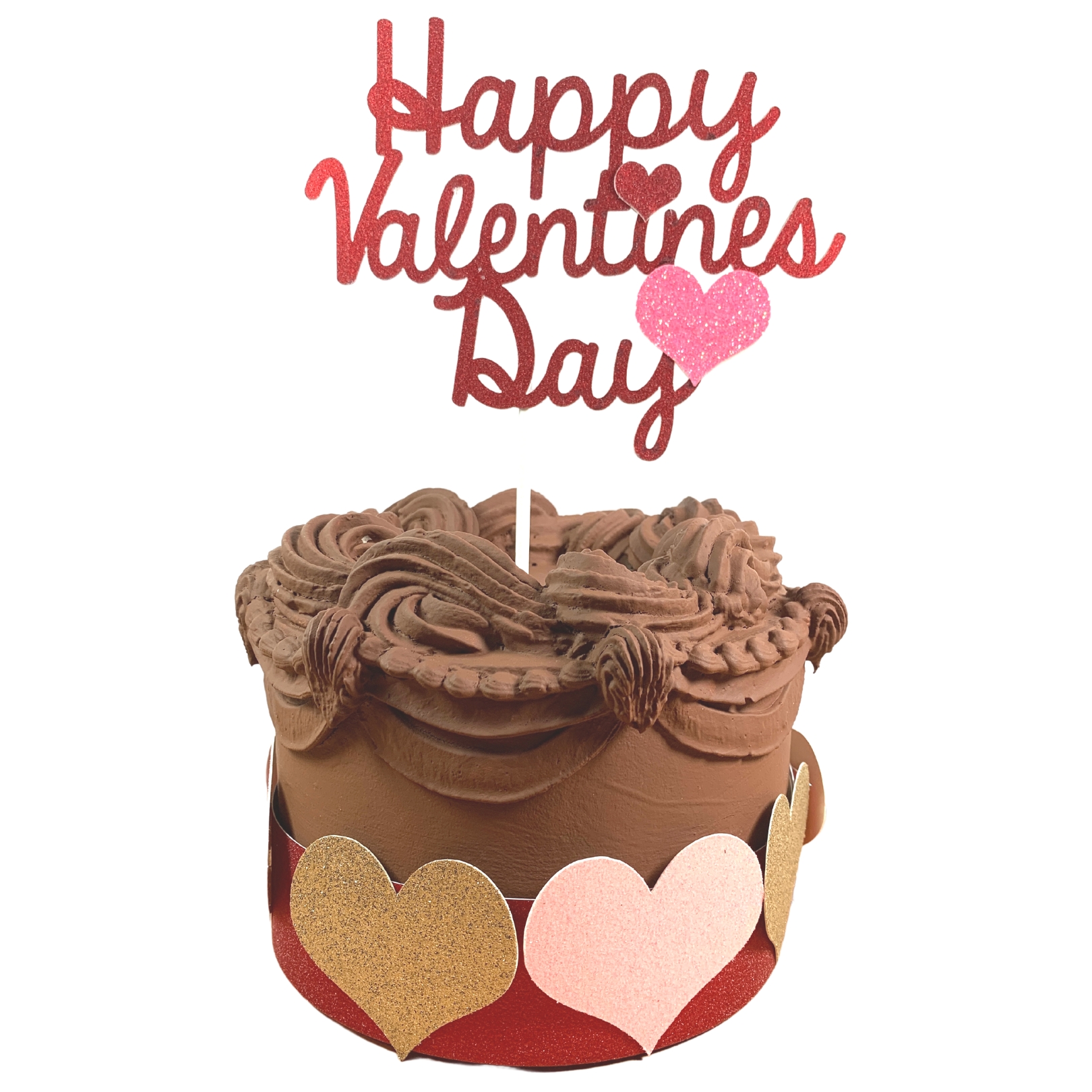 Happy Valentines Day Cake Topper Red Shimmer Glitter Hearts Style 2