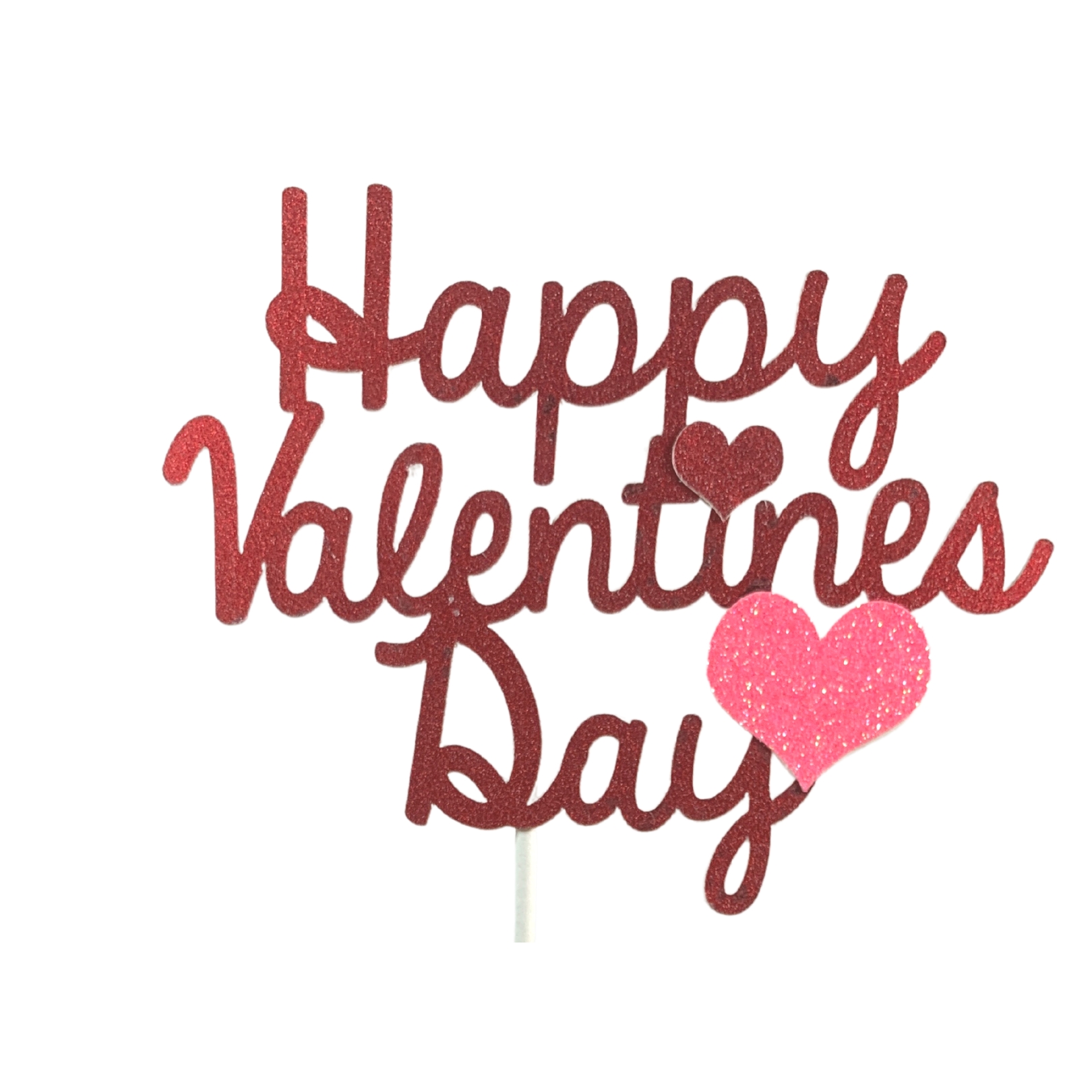 Happy Valentines Day Cake Topper Red Shimmer Glitter Hearts Style 2