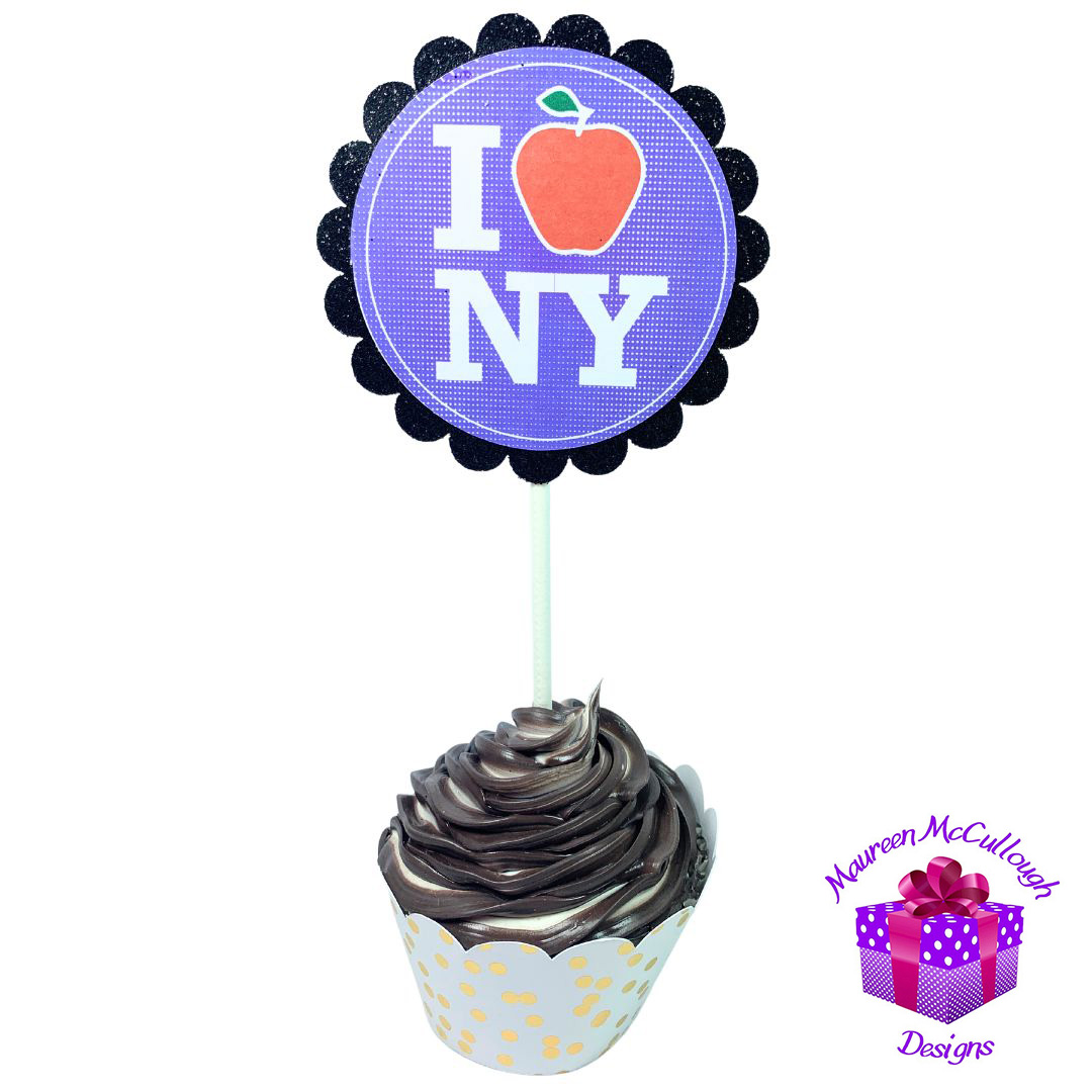 New York City Skyline Glitter Cupcake Toppers – Birthday Party Decorations – Set of 12