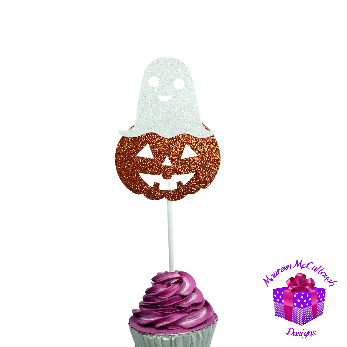 Halloween Cupcake Toppers Pumpkin Ghost Leaves Cat Witch Lavender Moon Set 01
