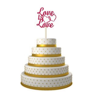 Wedding Engagement Love is Love Double Hearts LGBTQ Cake Topper