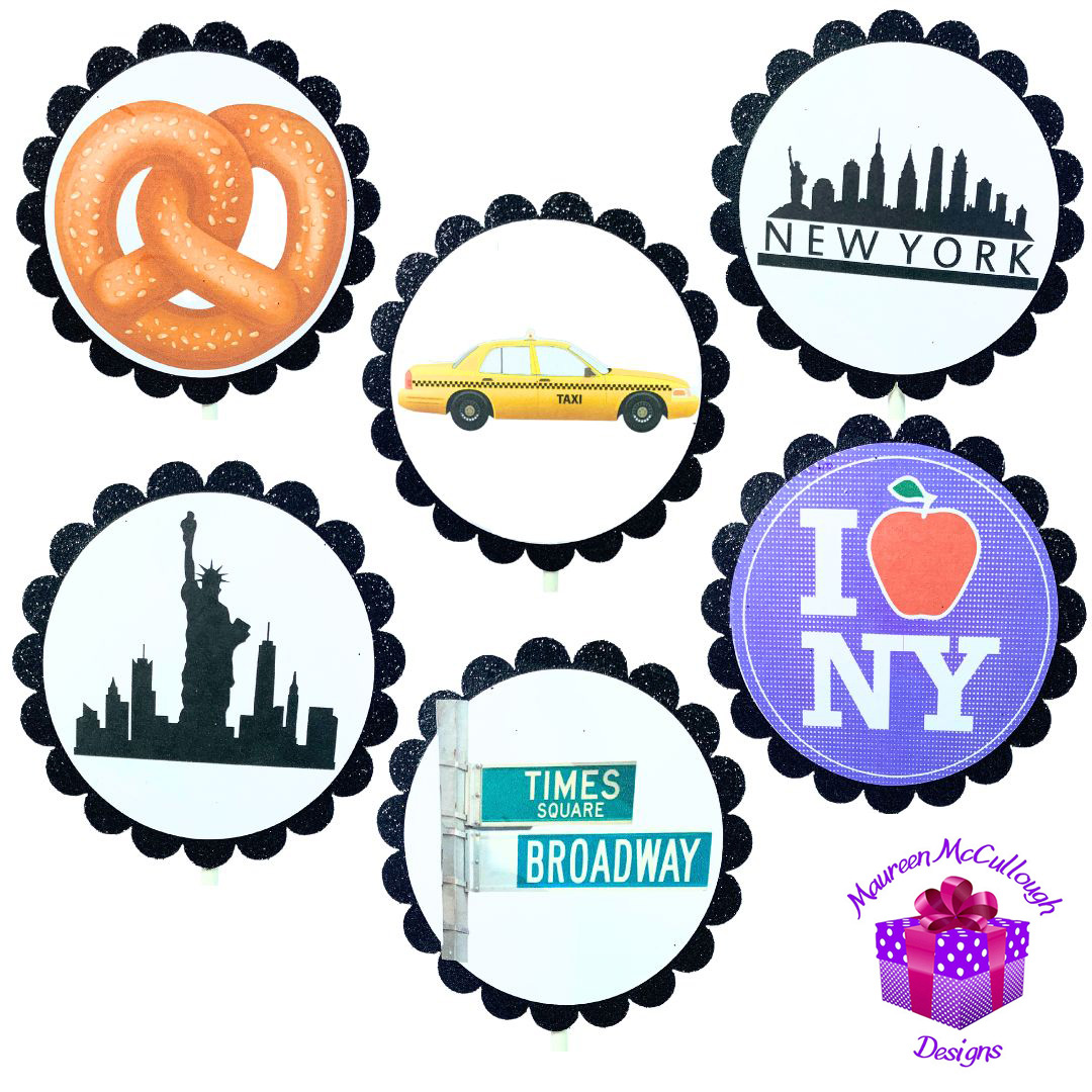 xr:d:DAFka5cOoxc:27,j:5656913036888220653,t:23053023 New York City Skyline Glitter Cupcake Toppers – Birthday Party Decorations – Set of 12