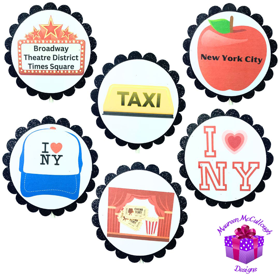 xr:d:DAFka5cOoxc:27,j:5656913036888220653,t:23053023 New York City Skyline Glitter Cupcake Toppers – Birthday Party Decorations – Set of 12