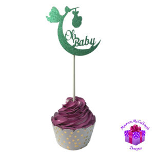 Oh Baby Gender Neutral Glitter Cupcake Topper – 3 Inch