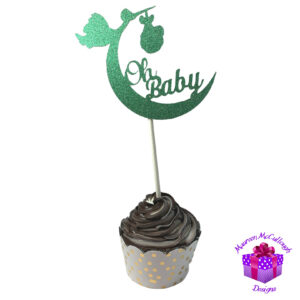 Oh Baby Gender Neutral Glitter Cupcake Topper – 4 Inch