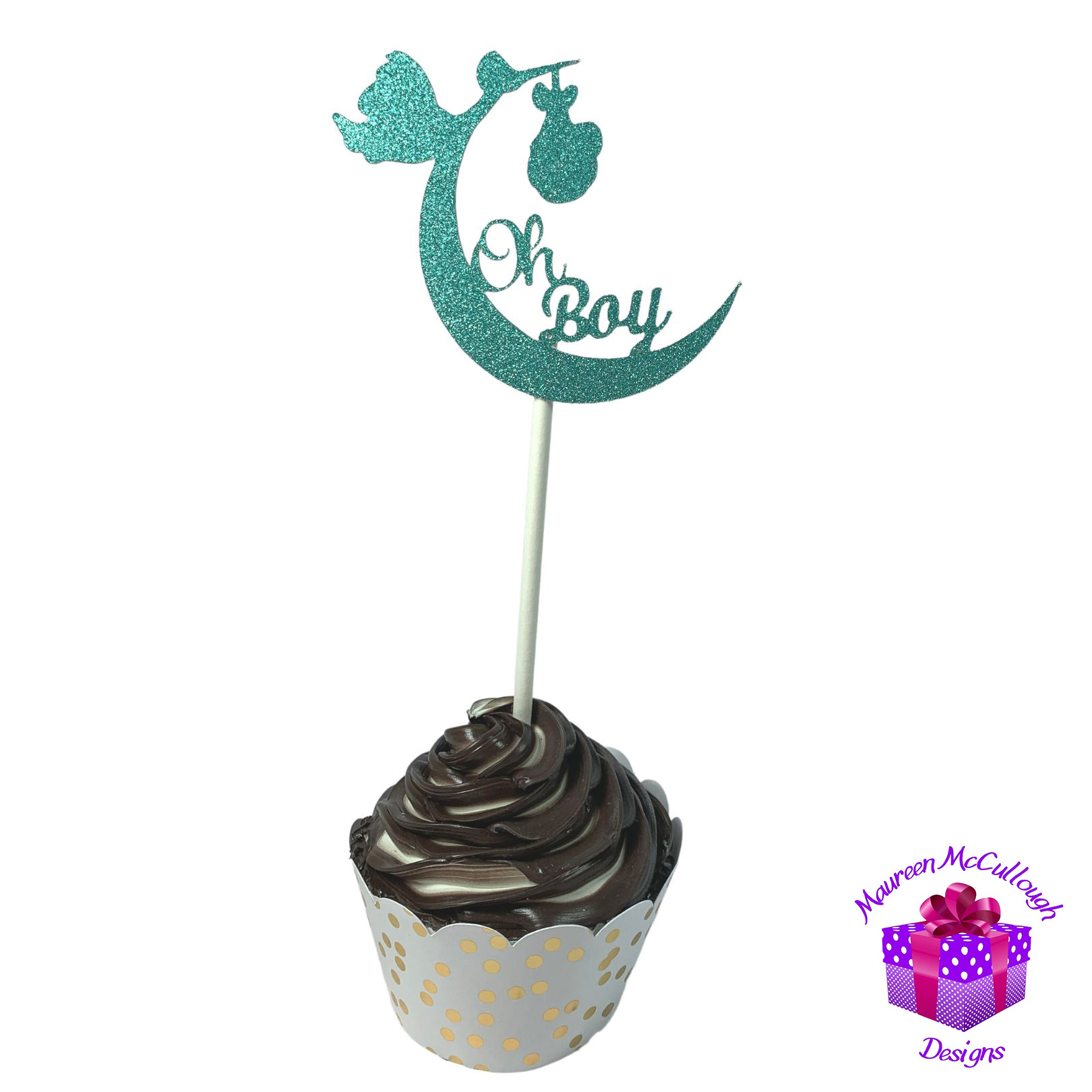 Oh Boy Glitter Cupcake Topper – 3 Inch