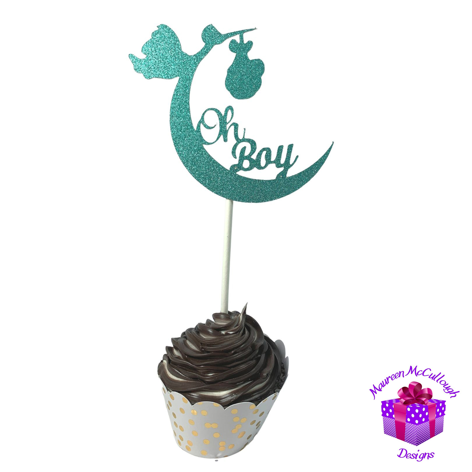 Oh Boy Glitter Cupcake Topper – 4 Inch
