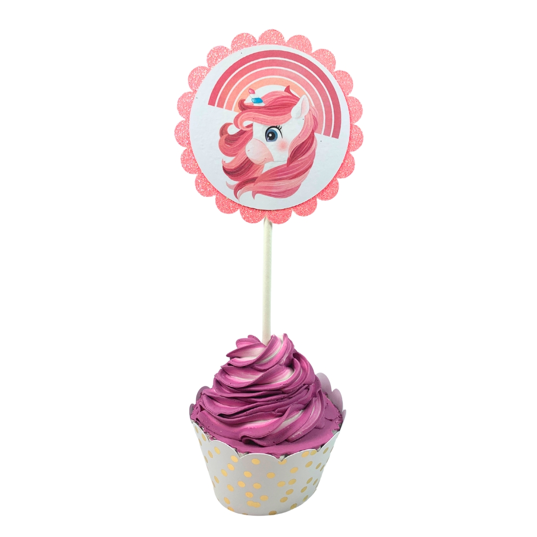 Unicorn & Lollipop Birthday Party Cupcake Toppers – Glitter Rainbow Theme
