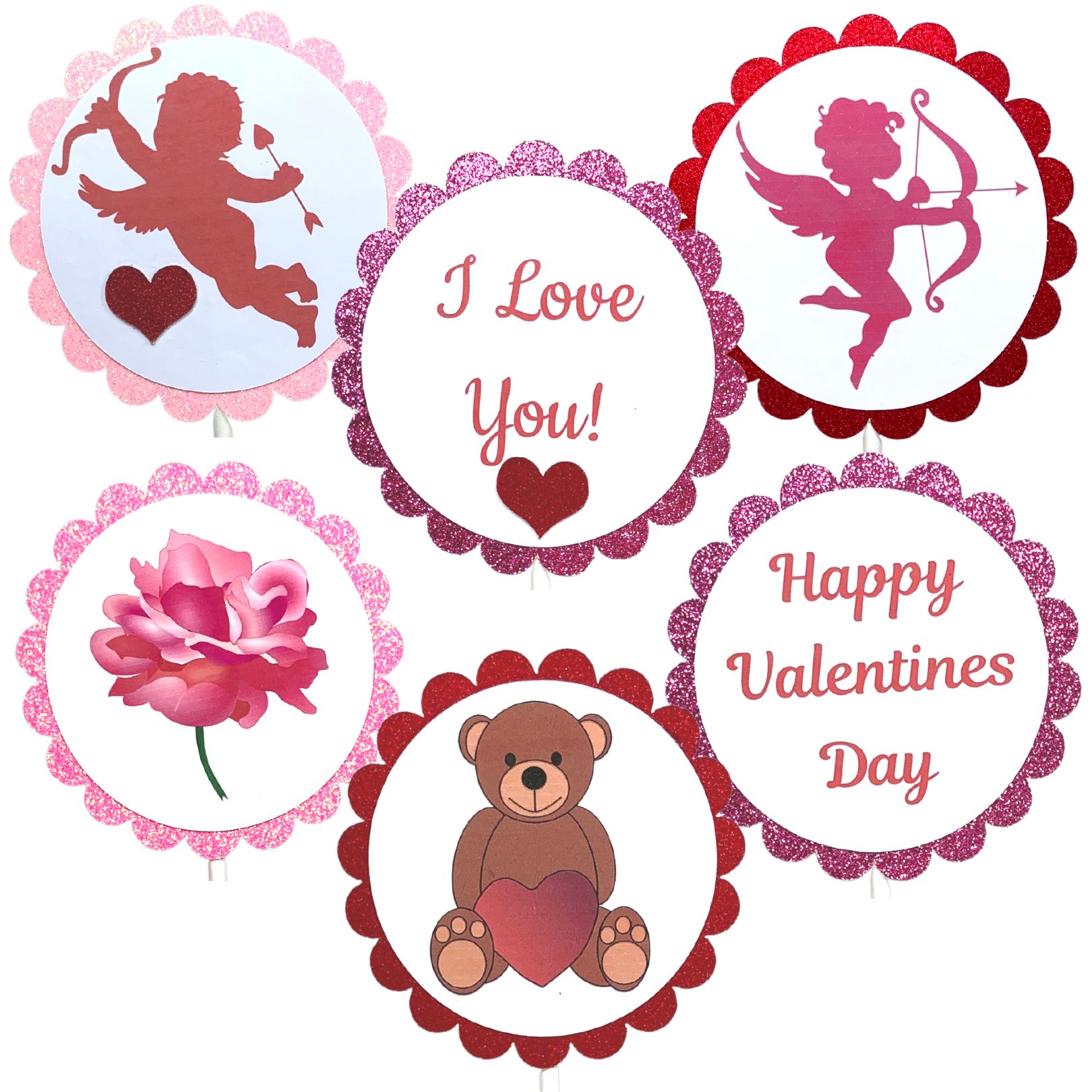 Valentines Day Cupcake Toppers Cupids Bears Hearts I Love You Set 02
