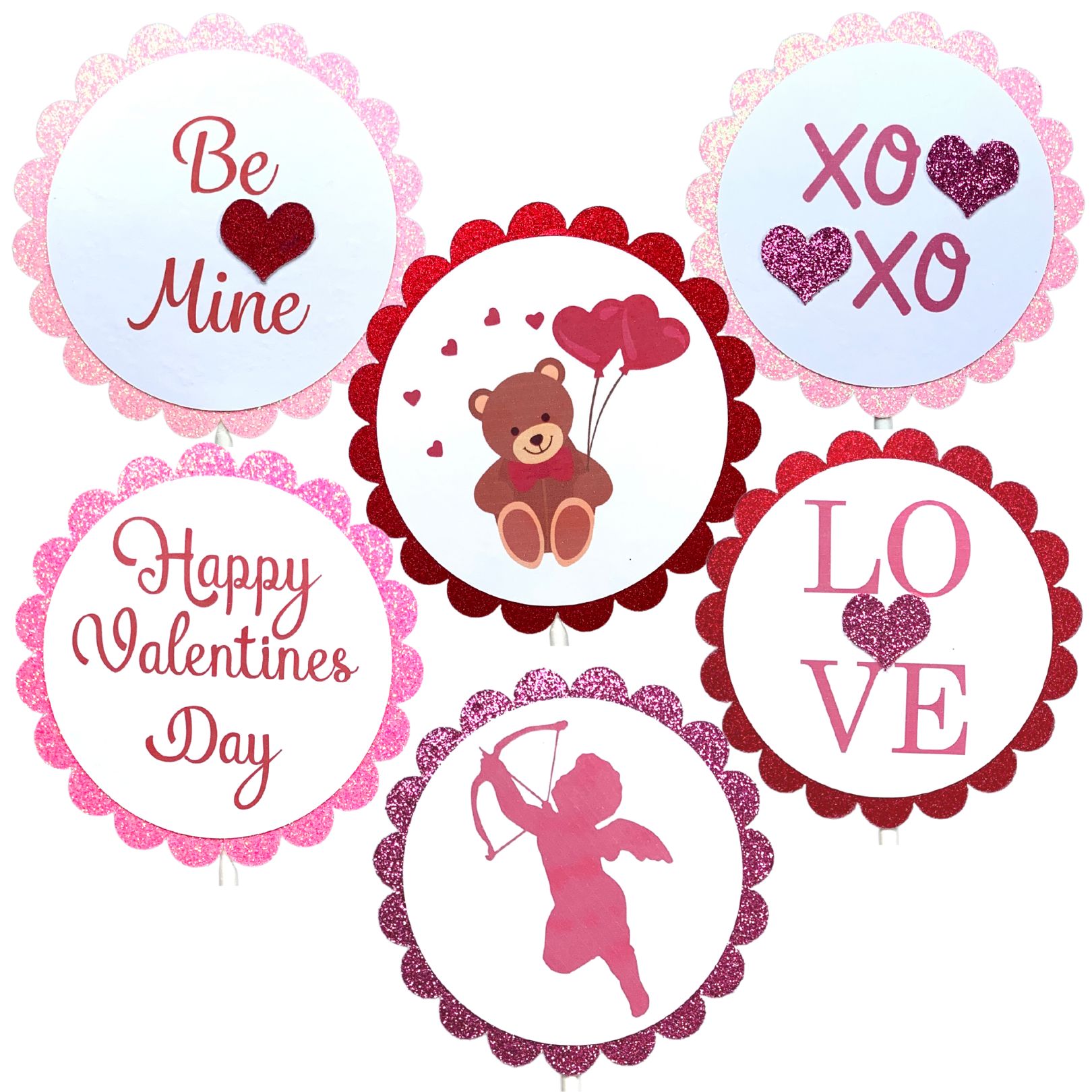 Valentines Day Cupcake Toppers Be Mine Love Cupid Bear Heart Balloons Set 03