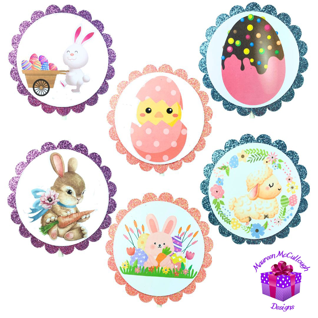 xr:d:DAFkVJP19RU:53,j:5772941477,t:23053017 Easter Party Cupcake Toppers Bunnies Chicks Eggs Set 01
