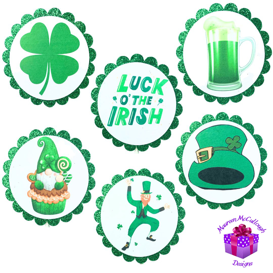 xr:d:DAFkUvBjyqg:58,j:5723020123,t:23053002 St. Patrick’s Day Cupcake Toppers Shamrock Beer Gnome Leprechaun Set 01