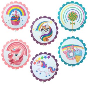 Unicorn & Lollipop Birthday Party Cupcake Toppers – Glitter Rainbow Theme