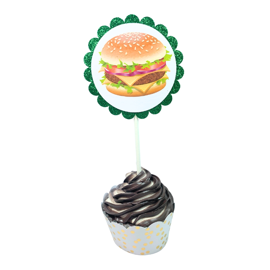 Fast Food Summer Fun Glitter Cupcake Toppers – Birthday Party Decorations