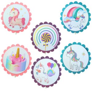 Unicorn & Lollipop Birthday Party Cupcake Toppers – Glitter Rainbow Theme Set 02