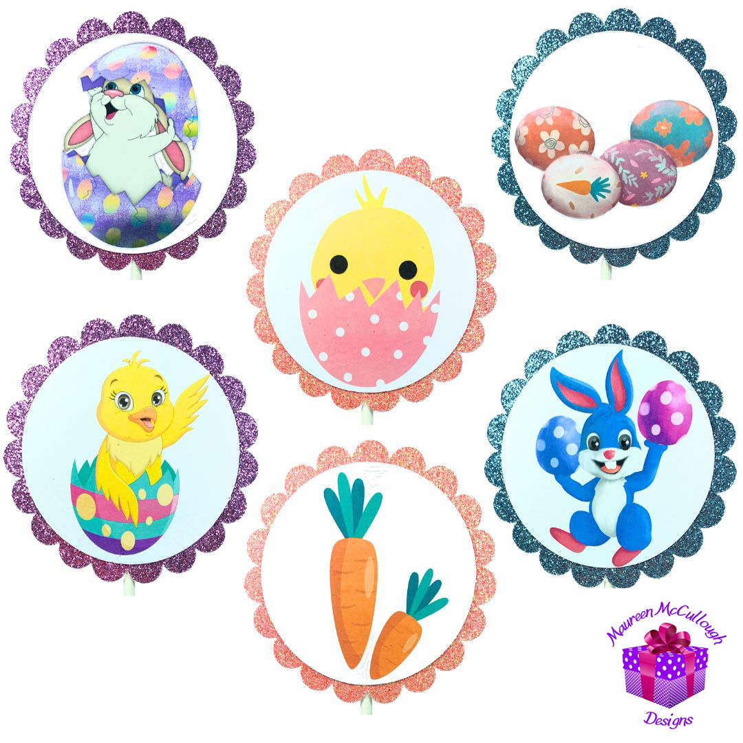 xr:d:DAFkVJP19RU:53,j:5772941477,t:23053017 Easter Party Cupcake Toppers Bunnies Chicks Eggs Set 02