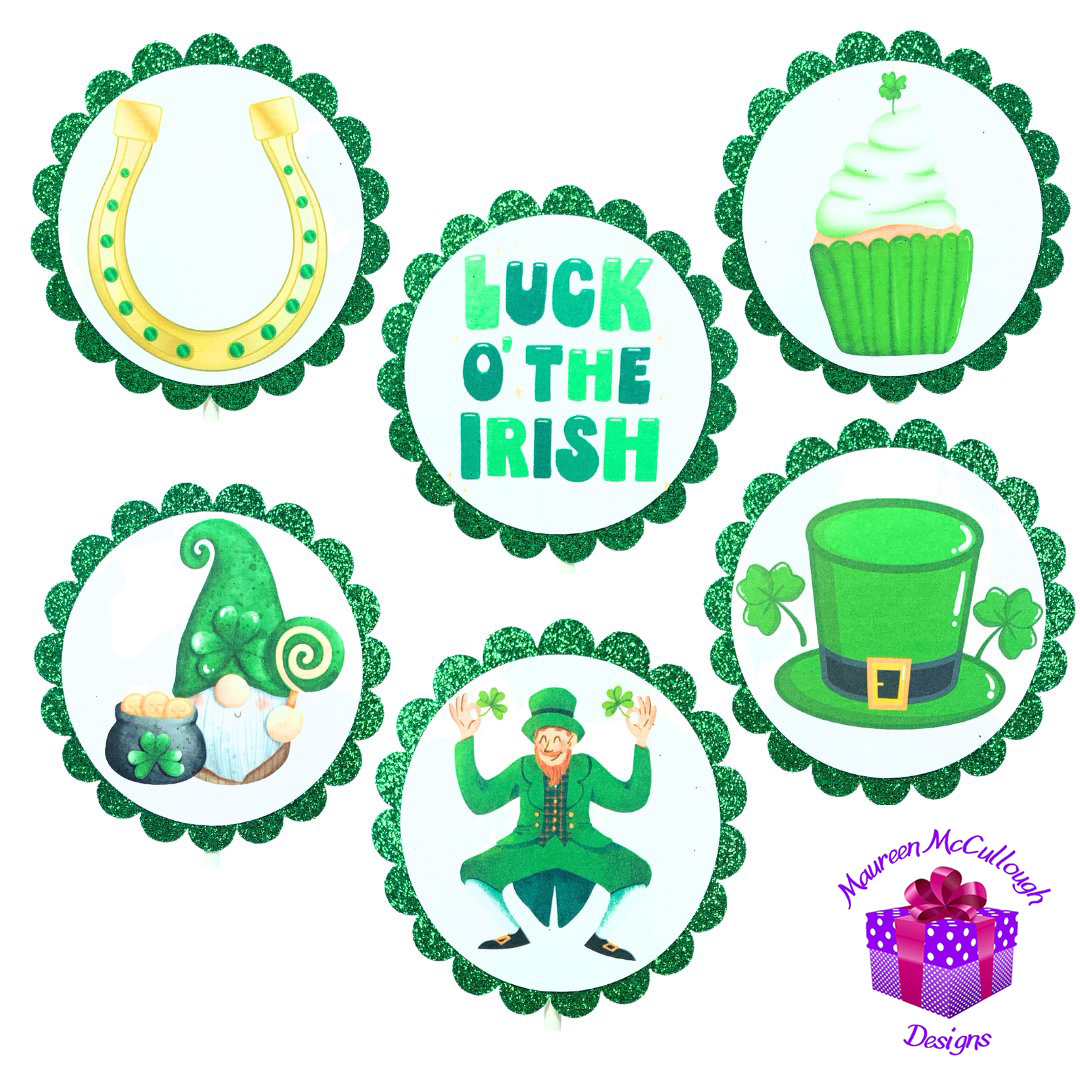 xr:d:DAFkUvBjyqg:58,j:5723020123,t:23053002 St. Patrick’s Day Cupcake Toppers Horseshoe Gnome Leprechaun Set 02