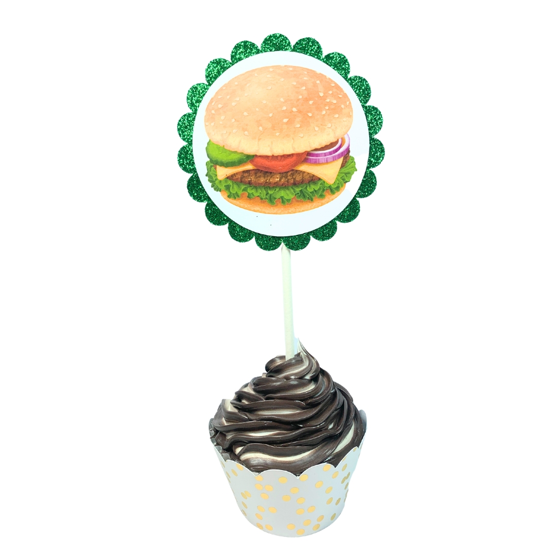 Fast Food Summer Fun Glitter Cupcake Toppers – Birthday Party Decorations Set 02