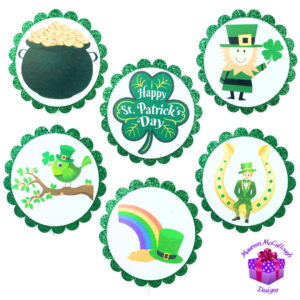 St. Patrick’s Day Cupcake Toppers Pot of Gold Clover Leprechauns Set 03