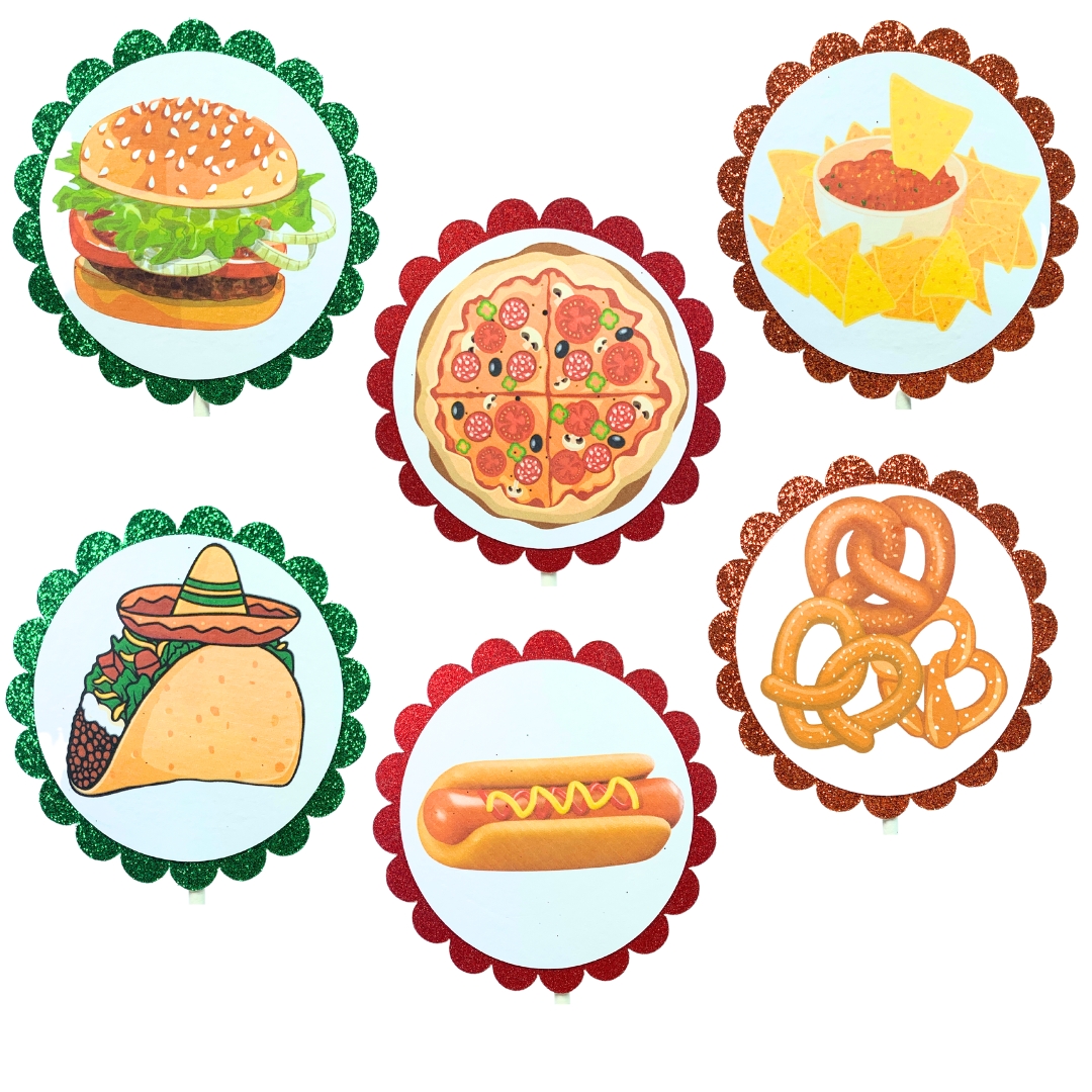 Fast Food Summer Fun Glitter Cupcake Toppers – Birthday Party Decorations Set 03