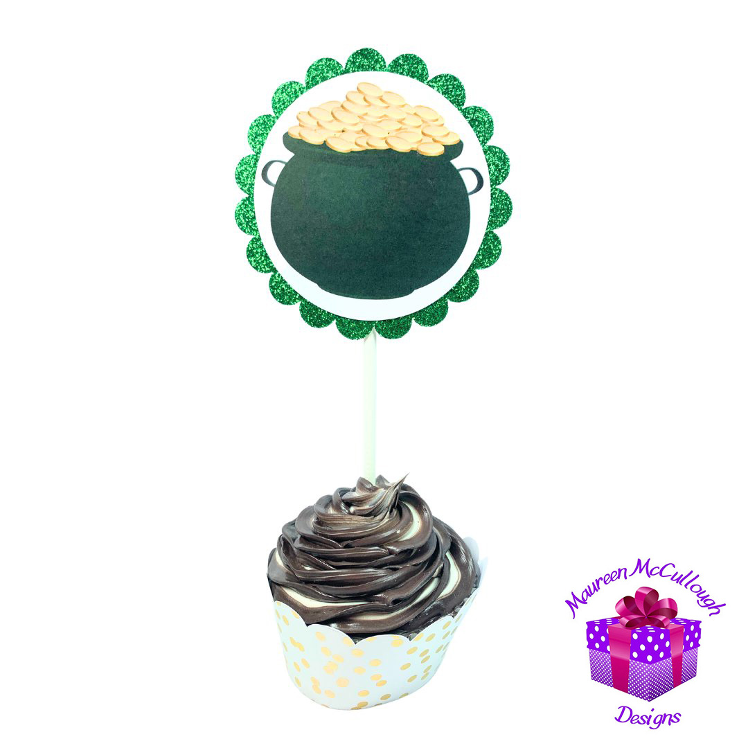 St. Patrick’s Day Cupcake Toppers Pot of Gold Clover Leprechauns Set 03
