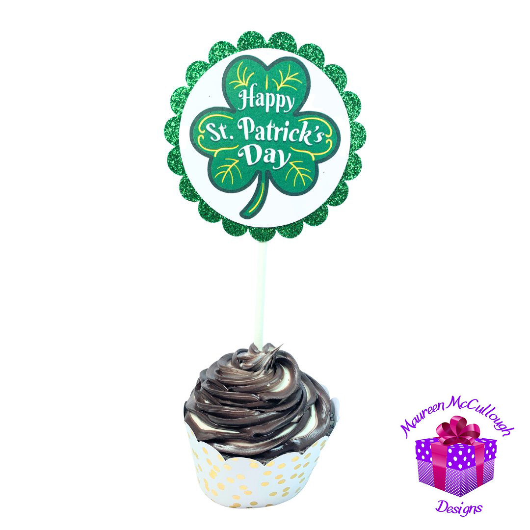 St. Patrick’s Day Cupcake Toppers Pot of Gold Clover Leprechauns Set 03