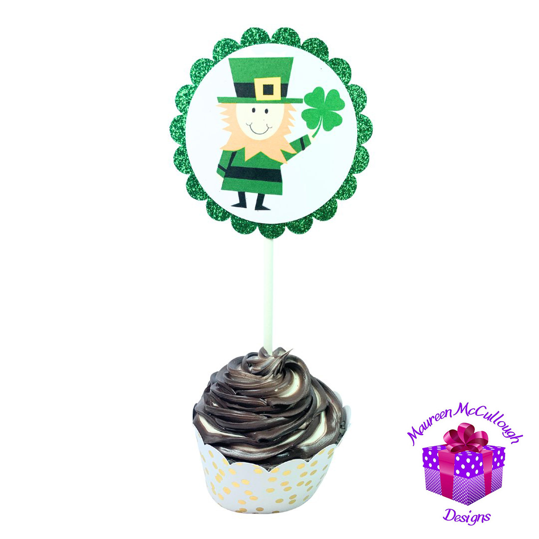 St. Patrick’s Day Cupcake Toppers Pot of Gold Clover Leprechauns Set 03