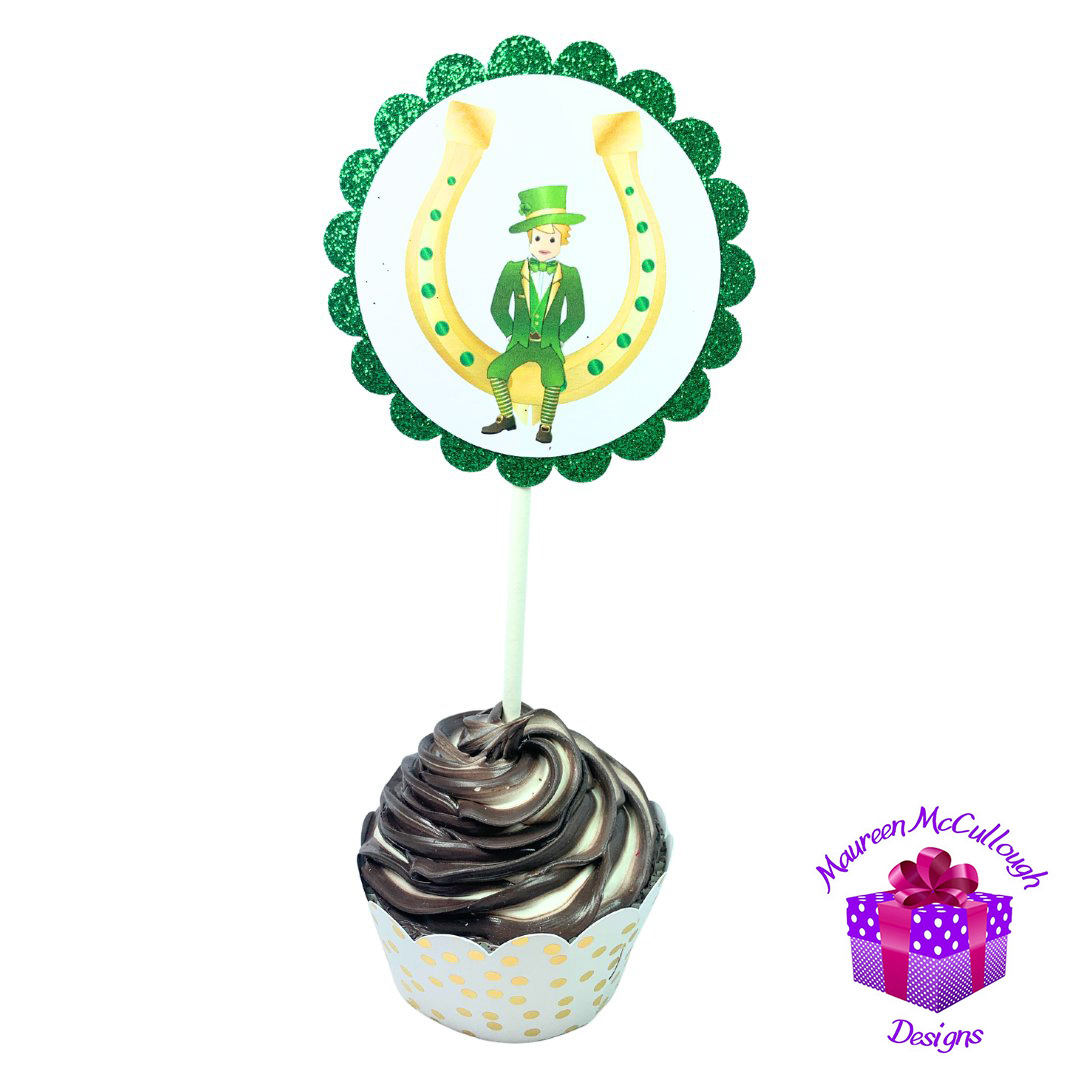 St. Patrick’s Day Cupcake Toppers Pot of Gold Clover Leprechauns Set 03