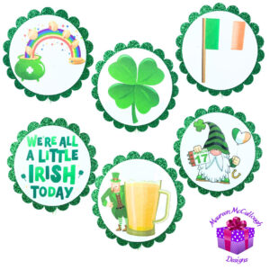 St. Patrick’s Day Cupcake Toppers Gnome Clover Beer Set 04