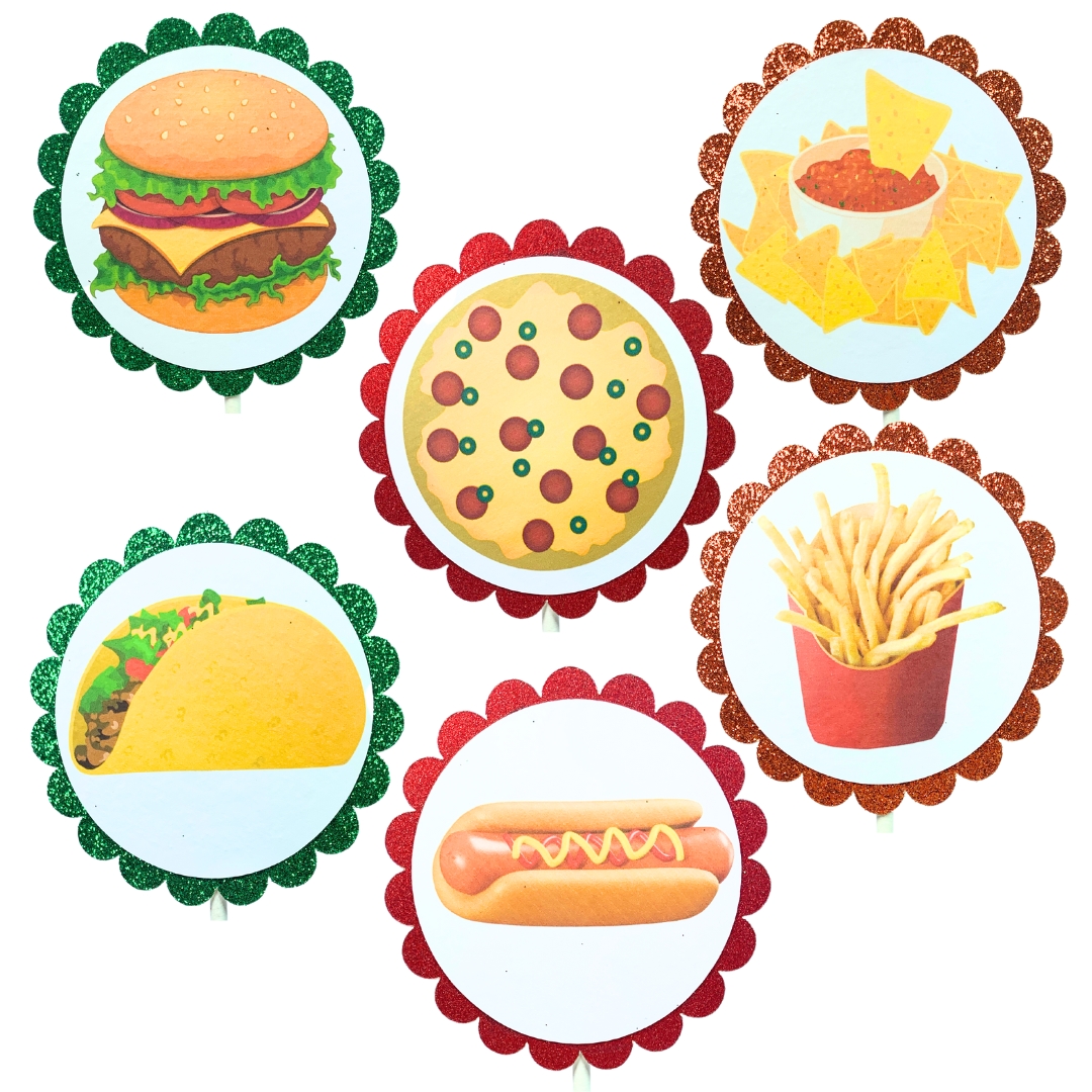 Fast Food Summer Fun Glitter Cupcake Toppers – Birthday Party Decorations Set 04