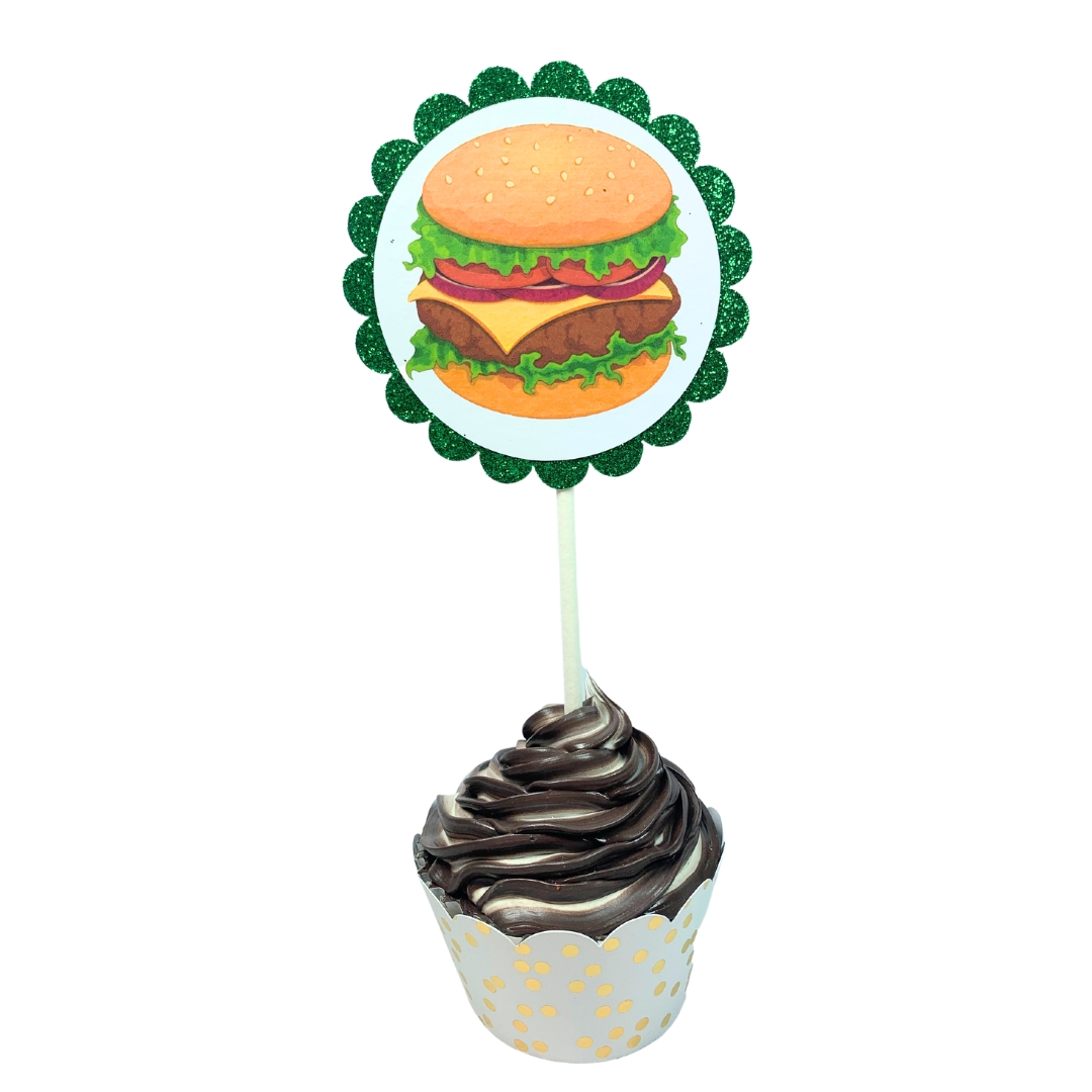 Fast Food Summer Fun Glitter Cupcake Toppers – Birthday Party Decorations Set 04