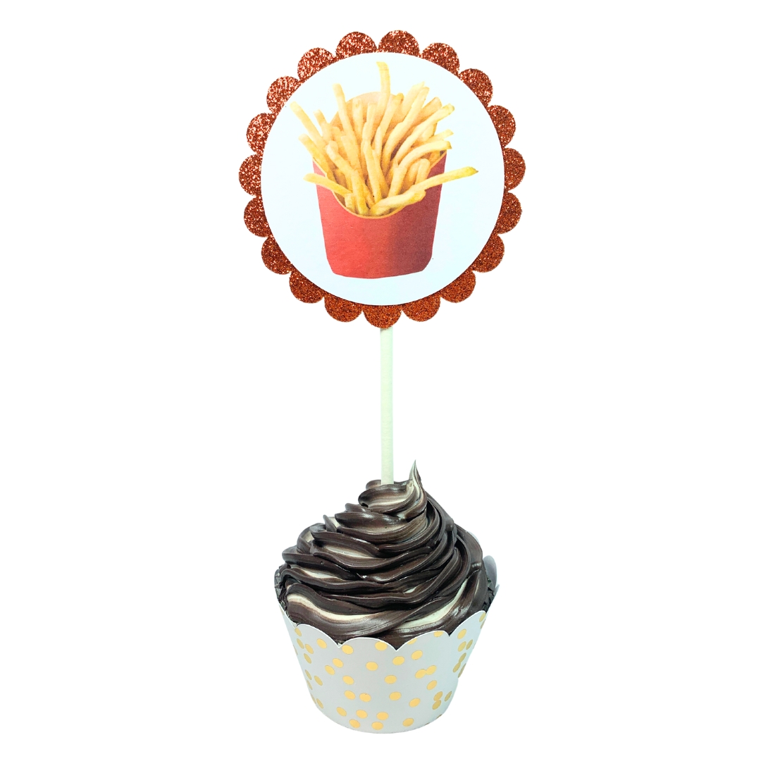 Fast Food Summer Fun Glitter Cupcake Toppers – Birthday Party Decorations Set 04