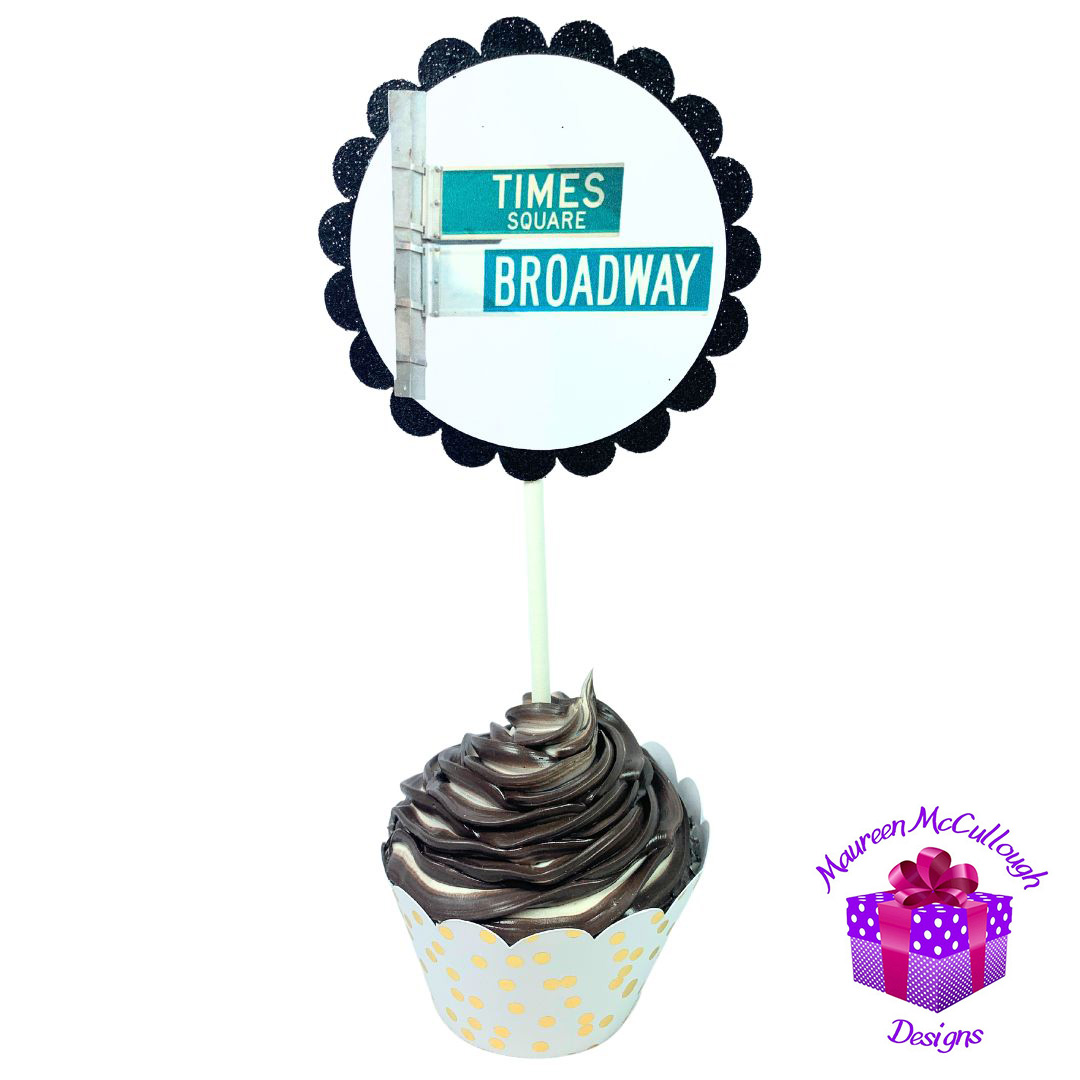 New York City Skyline Glitter Cupcake Toppers – Birthday Party Decorations – Set of 12