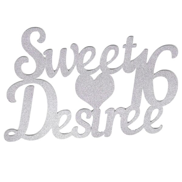 Happy Sweet 16 Glitter Cake Topper with Heart – Personalized Any Name – Birthday Party Decoration