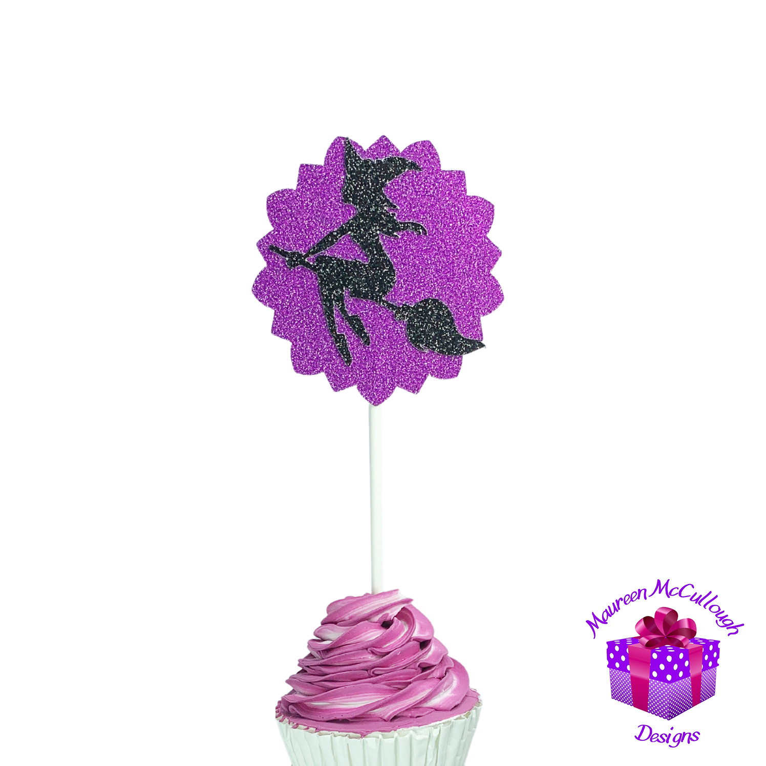 Halloween Cupcake Toppers Pumpkin Ghost Cat Witch Purple Moon Set 02