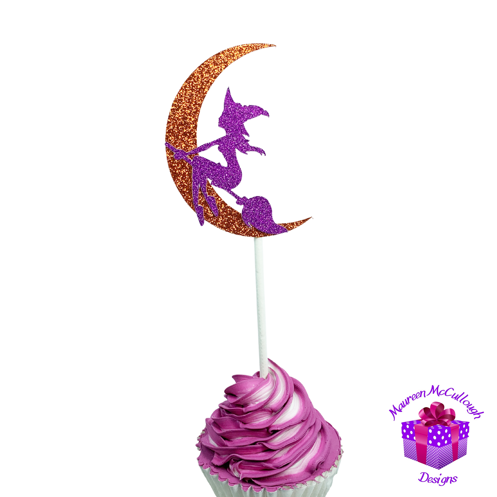 Halloween Cupcake Toppers Pumpkin Ghost Bat Witch Crescent Moon Set 05
