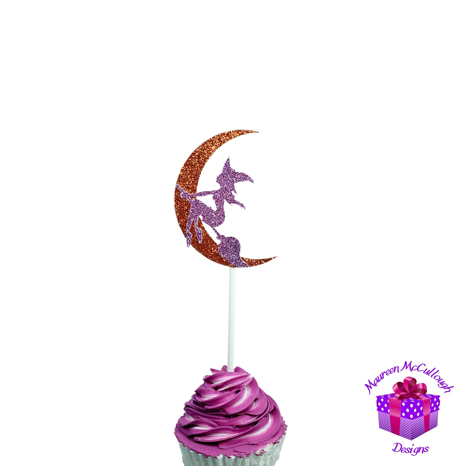 Halloween Cupcake Toppers Pumpkin Ghosts Bat Witch Crescent Moon Set 07