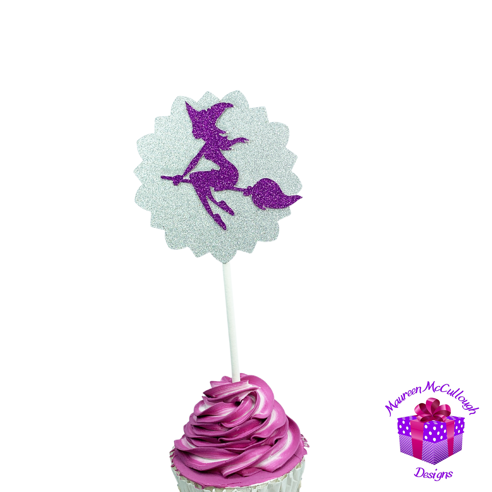 Halloween Cupcake Toppers Pumpkin Ghost Bat Witch Silver Moon Set 08