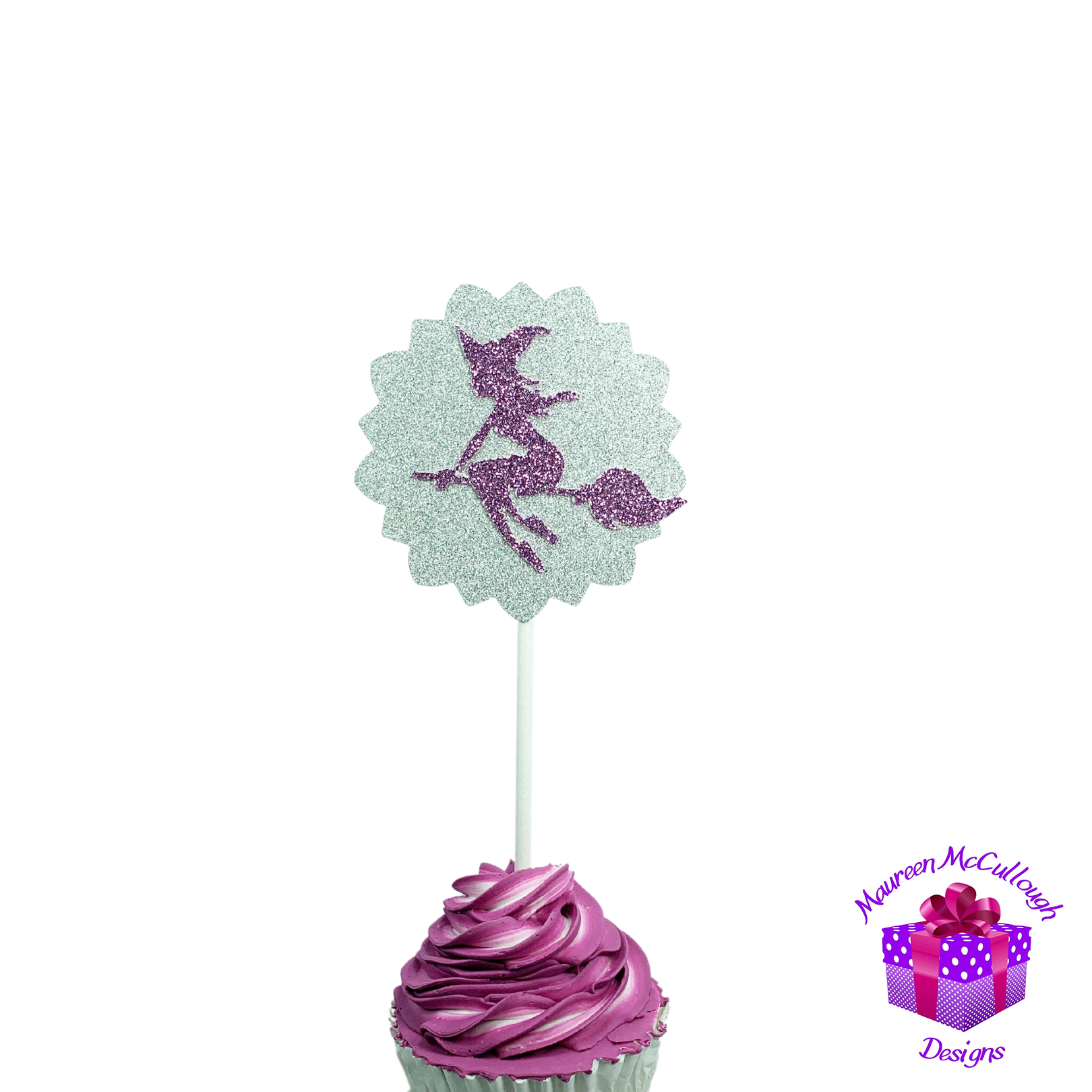 Halloween Cupcake Toppers Pumpkin Ghost Bat Witch Silver Moon Set 06