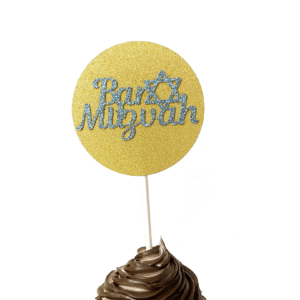 Bar Mitzvah Star of David Cupcake Topper Gold and Blue
