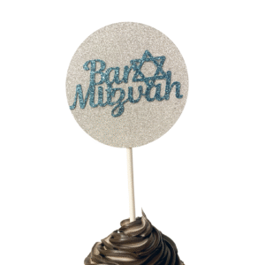 Bar Mitzvah Star of David Cupcake Topper Silver and Blue
