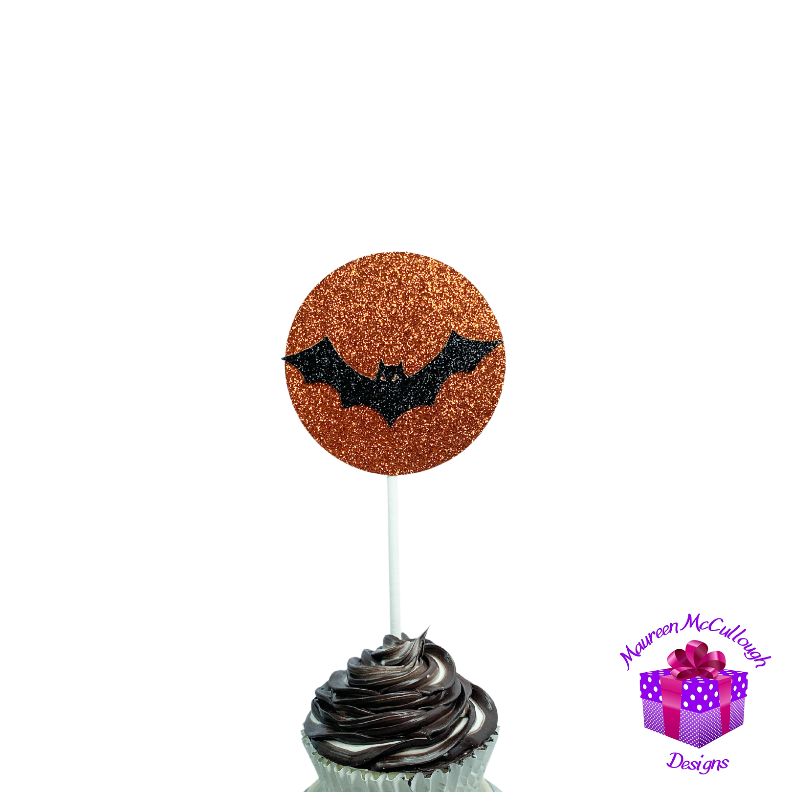 Halloween Cupcake Toppers Pumpkin Ghost Bat Witch Silver Moon Set 06