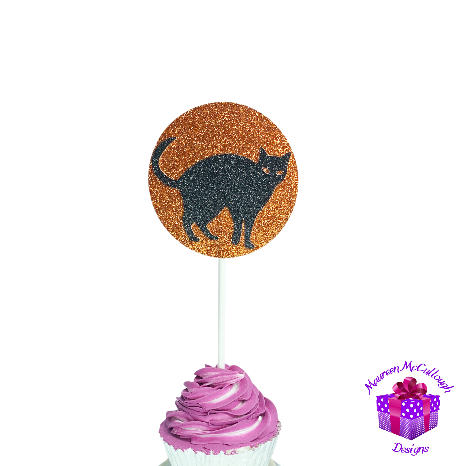 Halloween Cupcake Toppers Pumpkin Ghost Leaves Cat Witch Lavender Moon Set 01