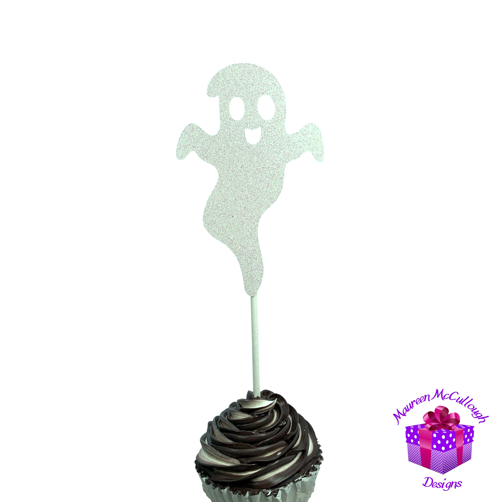 Halloween Cupcake Toppers Pumpkin Ghost Bat Witch Silver Moon Set 06