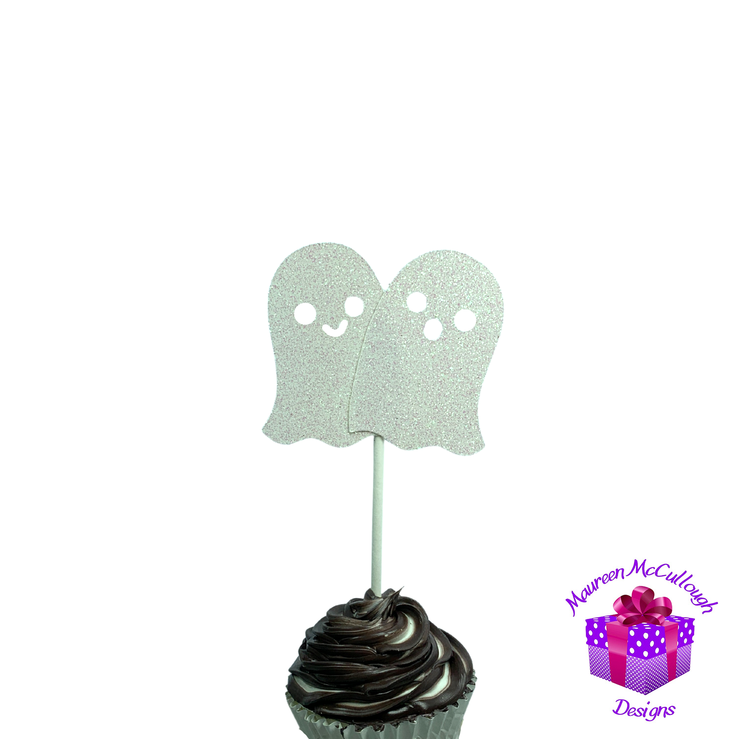 Halloween Cupcake Toppers Pumpkin Ghosts Bat Witch Crescent Moon Set 07