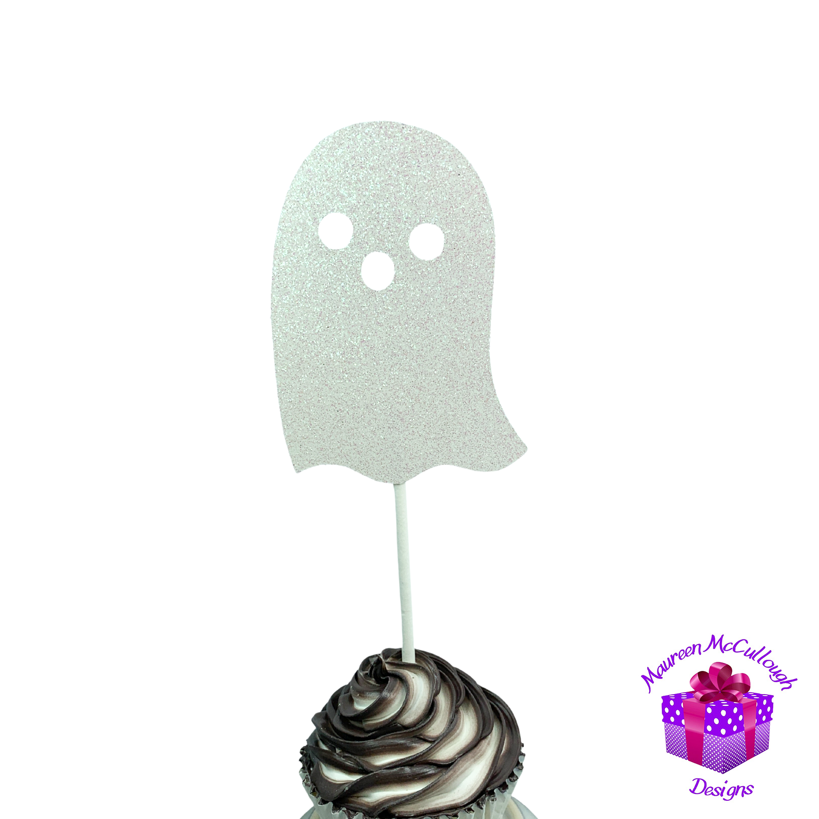 Halloween Cupcake Toppers Pumpkin Ghost Bat Witch Silver Moon Set 08