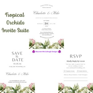 Tropical Orchids Floral Wedding Invitation Suite – Save the Date, Invitation & RSVP – Made to Order