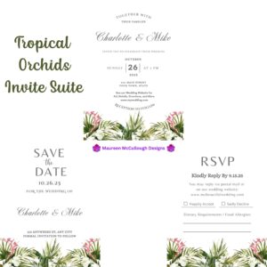 Tropical Orchids Floral Wedding Invitation Suite – Save the Date, Invitation & RSVP – Made to Order
