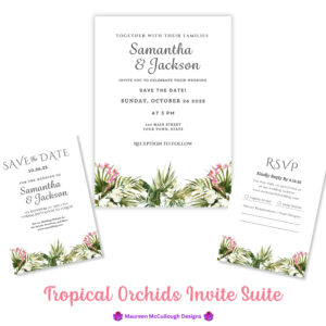 Wedding Invitation Suite RSVP Save the Date Bespoke Watercolor Made to Order | Tropical Orchids