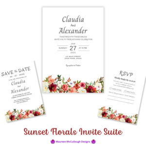 Wedding Invitation Suite RSVP Save the Date Bespoke Watercolor Made to Order | Sunset Florals